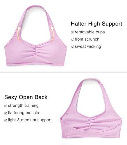 Image of OMKAGI Halter Sports Bras for Women Open Back Workout Bras Padded Yoga Bra Gym Tops