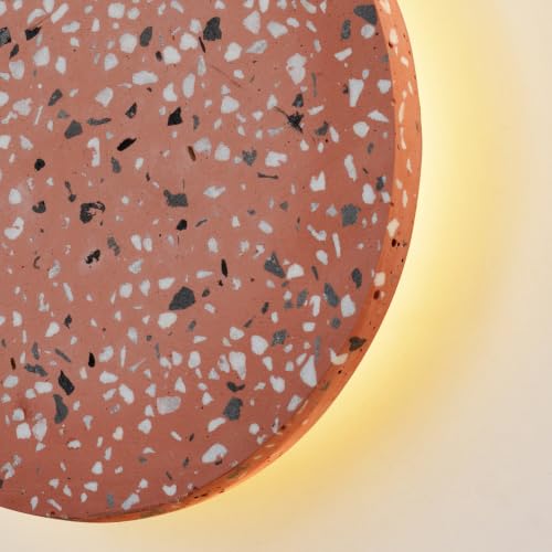 Image of DUHU Round Wall Light,Red Cement Wall Lamp Hardwired for Hallway,Minimalist Led Wall Sconce Flat Design,Modern Sconces Lighting for Bedroom,Living Room,Bathroom,9w 3000k,Warm White,Moon Light Wall