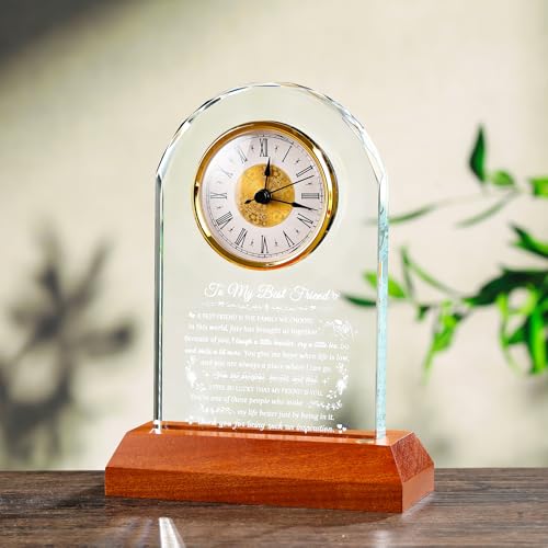 Image of Arikyrist Best Friend Birthday Gifts for Women Glass Clock to My Best Friend with Wooden Light Base, Friendship Gift Ideas for Female Friend BFF Bestie Presents on Christmas Wedding Table Decor