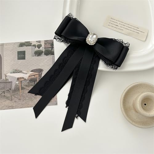 Image of Fashion Ribbon Bow Tie Brooch Pins for Women Girls Crystal Lace Uniform Pre-Tied Necktie Bowknot Corsage Brooches Party Ceremony Accessories Christmas Birthday Elegant Accessory
