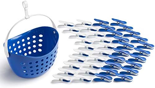 Peg Basket with Non Slip Laundry / Clothes Pegs / Soft Clip Pegs in Peg Basket (40 pieces + 1 basket, purple-blue-white with basket purple with handle white) by culiclean