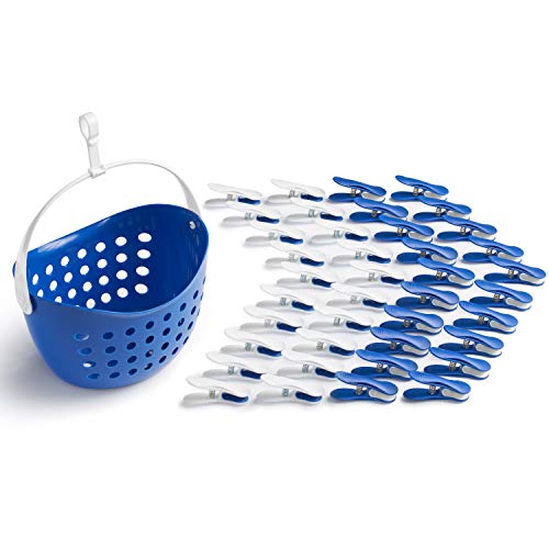 culiclean Clothes Pegs Sturdy Without Imprint Soft Clips with Clothes Peg Basket Pack of 40 with Clothes Peg Basket/Classic Blue White Classic Blue Basket Classic Blue Handle White Basket Instead of