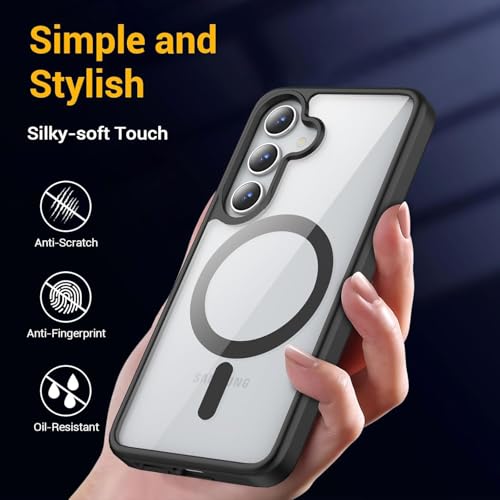 Image of Back Cover Case for Samsung Galaxy S24 FE 5G | Back Cover with Mag-Safe | Transparent & Black Mobile Phone Back Case Cover for Samsung Galaxy S2 4 FE / S24FE | Anti Yellow TPU Back Cover