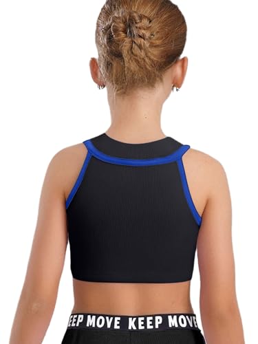TiaoBug Girls Fashion Ribbed Contrast Color Vest Halter Neck Sleeveless Crop Top for Sports Dance Cheerleading2