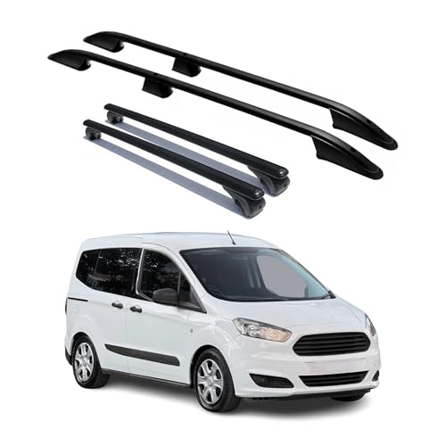 Kit de barras de techo compatible con Ford Tourneo Courier 2014-2024 Alu negro 4X