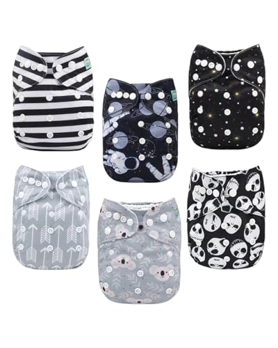 Image of ALVABABY Baby Cloth Diaper 6 Pack with 12 Inserts One Size Cloth Diaper Covers Adjustable Washable Reusable for Baby Girls and Boys