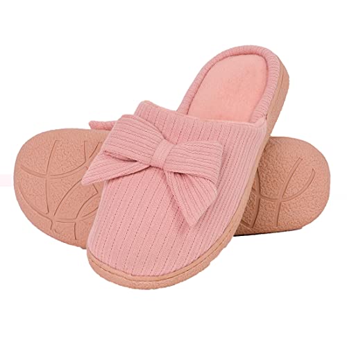 Millffy Cotton Knit Slipper Bow Terry Clog Memory Foam Indoor Slippers Soft Plush Anti-Skid House Shoes