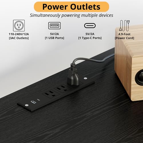 Image of LIKIMIO 2-in-1 TV Stand for 85 Inch TV, Black TV Consoles with LED Lights | 2 Storage Cabinets & Adjustable Glass Shelves, with Charging Station, TV Table for Living Room & Bedroom