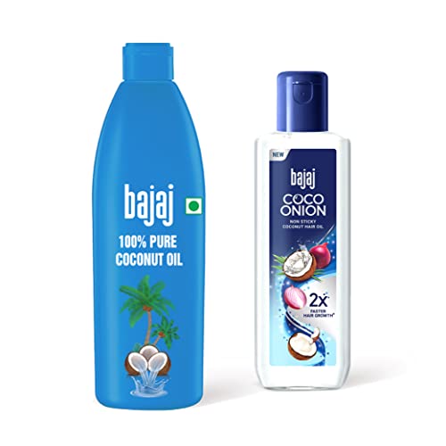 Image of Bajaj 100% Pure Coconut Oil 600ml & Bajaj Coco Onion Hair Oil- 350ml Combo Pack