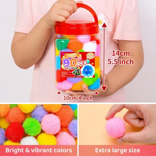 Image of IOOLEEM Light Blue Pom Poms, 90pcs 1.5inch, Pom Poms for Arts and Crafts, Large Size Pom Pom Balls, Craft Pom Poms.