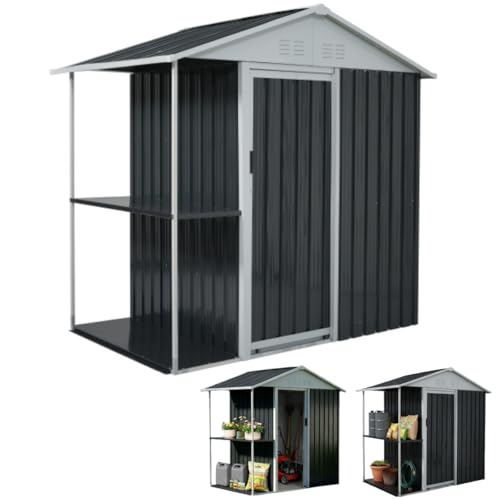 物置 屋外 スチール 倉庫 戸外収納庫 防水/耐侯【収納ラック付き】1775L収納スペース 大型 収納庫 【可動棚-3段階調節】棚板 屋外物置き おしゃれ 防さび ベランダ 大型 ドア ハンドル付き引き戸 スチール ガーデニング 庭 頑丈 構造工具キャンプ