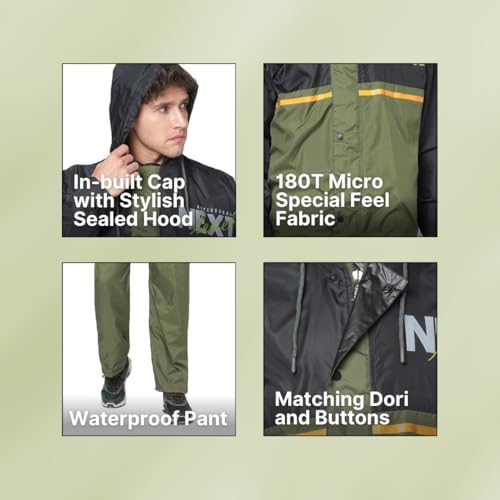 Image of Citizen Hooded Raincoat for Men Women Waterproof for Bike Riders 180T Micro Fabric Lightweight Stylish Sealed Hood, Large Pockets, Heavy-Duty Zippers Rainwear with Carry Pouch-CR012