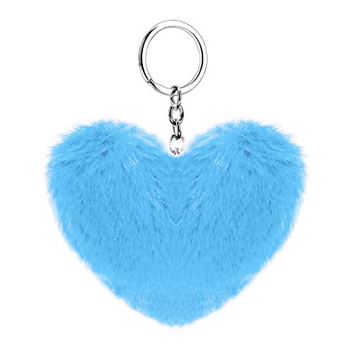 Soleebee Suave Llavero de Piel de Conejo Artificial Amor Corazón Felpa Llavero Lindo Bolso Encanto para Mujeres Niñas (Cielo Azul)