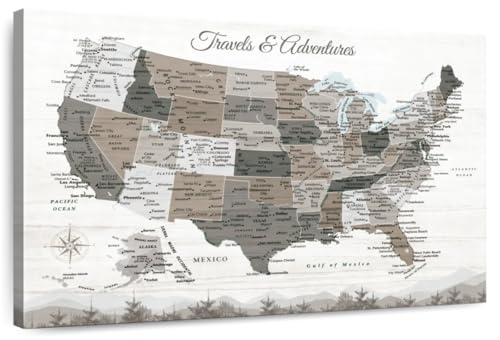 ElephantStock - Travels And Adventures II Push Pin Usa Map