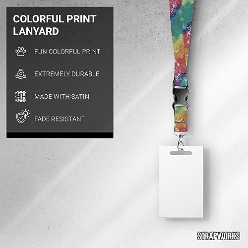 Moose Pet Wear Print Lanyard - Satin Keychain Necklace With Side Release Buckle And Snap, Id Badge Holder – 3/4 Inch, Tie-Dye Rainbow #TOP1