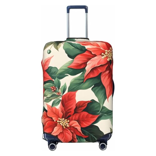Winter Christmas Plant Flower Travel Luggage Cover for Suitcase Anti-Scratch Fashion Suitcase Protector Washable Elastic Baggage Covers Fits 29-32 Inch Luggage for Travel Beach Holiday