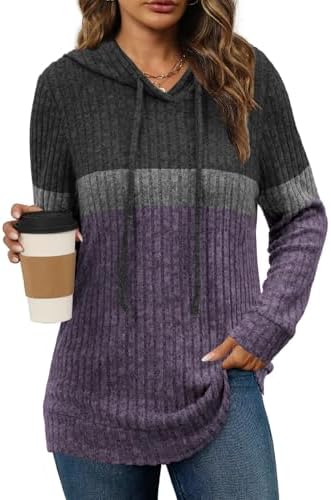 Lylinan Womens Soft Ribbed Knit Hoodie Sweaters Long Sleeve Pullo...