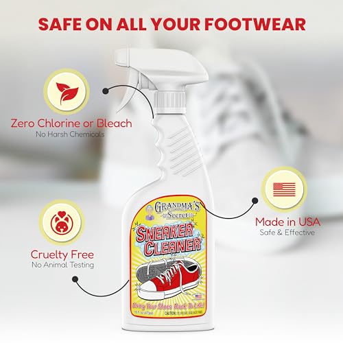 Image of Grandma's Secret Sneaker Cleaner for Rubber, Canvas, Leather - Stain Remover Spray Removes Dirt, Grime, Grass - Shoes Cleaner for Outdoor Slippers, Moccasins - 16 oz, 2 Pack