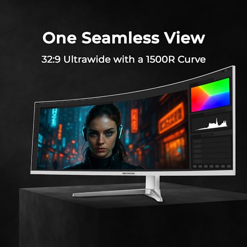 Image of Deco Gear 49 inch Curved Ultrawide 5K Gaming Monitor, 32:9, 120 Hz, 101% NTSC 100% sRGB, USB-C 65W, Adjustable, Home Office and Entertainment Workstation - Exclusive White Edition