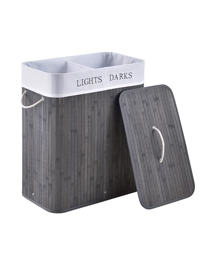 Juskys Bambus Wäschekorb Curly Grau 100L - Hygienischer Wäschekorb mit...