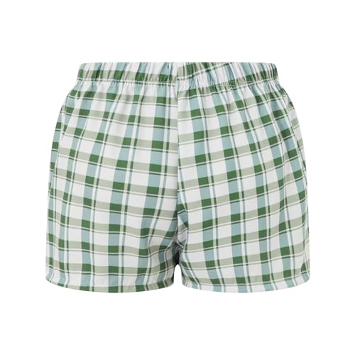 Image of Yuemengxuan Y2k Plaid Shorts Baggy Boxer Shorts for Women Elastic Waist Casual Lounge Bottom Gingham Pajama Shorts Sleepwear