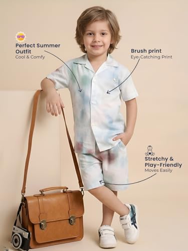 Image of POLKA TOTS 100% Cotton Co-Ord Set for Boys | Half Sleeve Shirt & Shorts Beach Outfit for Kids | Ultra-soft & Breathable Summer Clothes for Toddler & Baby Boy | Casual Dress & Printed Nightwear Set