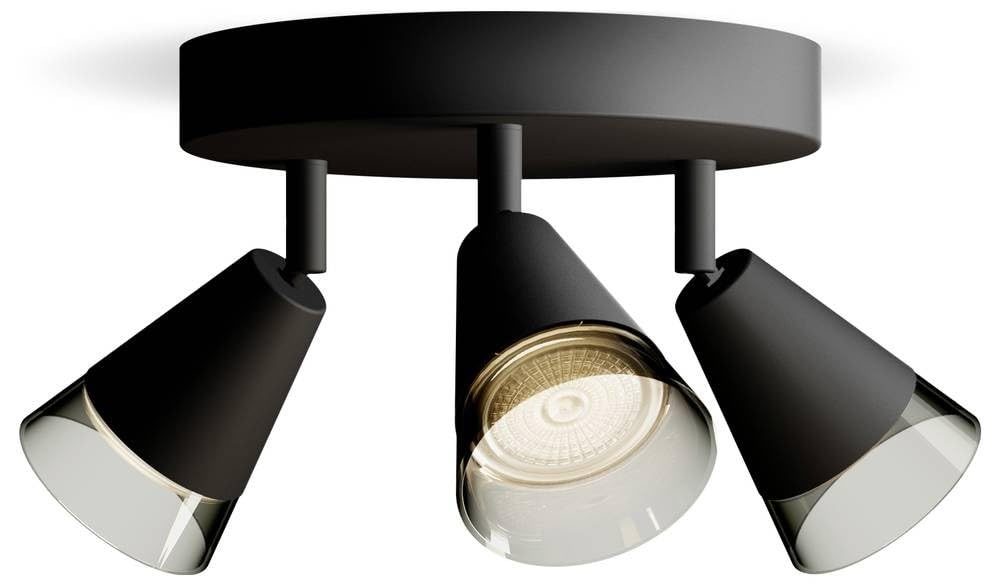Philips Cleft Spot, 3 faretti, base rotonda, 35W, attacco GU10, lampadina non inclusa, Grado di Protezione IP20, Nero
