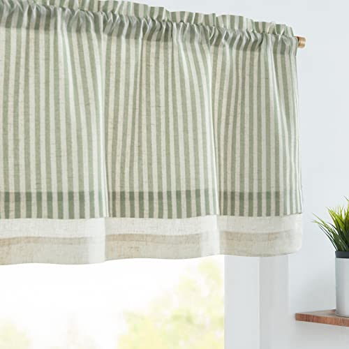 jinchan Linen Valance Curtain Striped Small Window Curtain Double Layer Light Filtering Modern Farmhouse Valance for Kitchen Living Room Bedroom 18 In