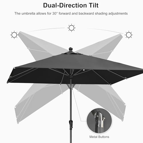 Image of PURPLE LEAF Patio Market Umbrella 10' x 6.5' Rectangle Tilt Black 8 Ribs