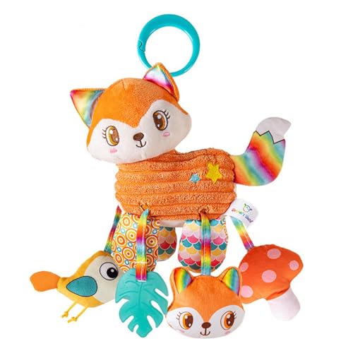 ESSECMBS Cute Stuffed Fox Baby Toys for Stroller Pram Plush Fox Animal Hanging Toy for Infant Bed Crib (Orange, One Size)