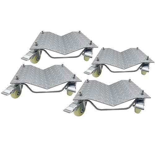 4 Pack Heavy Duty Wheel Dolly Car Tire Stakes Set for Tow or Vehicle Storage Furniture Movers 10,000 lbs Capacity Black (Silver, 4 Dollies)