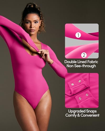 Image of IUGA Bodysuits for Women Tummy Control Body Suits for Womens Compression Slimming Thong Bodysuit V Neck