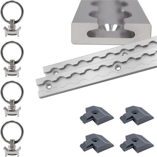 Airlineschiene 2X 1,0 Meter eckig Silber eloxiert im Set mit 4 Ösen und 4 Endkappen, Alu Zurrschiene robust, hohe Stabilität und Langlebigkeit, Anhänger, PKW, Camper, Wohnmobil Airline- Schiene