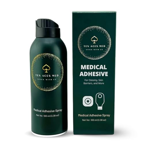 Ten Aces Medical Adhesive Spray | 100 mL (3.38 oz) | Medical-Grade Silicone Adhesive for Ostomy, Catheters, Bandages & Prosthetics with 360° Spray Nozzle | Liquid-Resistant, Secure Hold