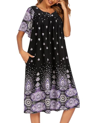 Image of Ekouaer Womens Nightgown Short Sleeve House Dress with Pockets-Floral Print Mumu Dress
