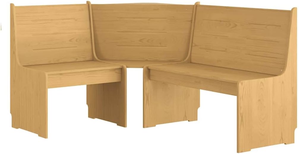 vidaXL Solid Wood Pine Corner Bench - Honey Brown, Backrest, Adaptable Left/Right Assembly, 151x118.5x85cm - Lounge/Dining Room Seating
