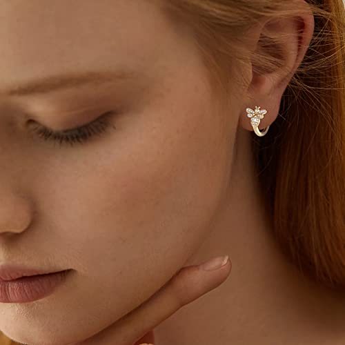18K Gold Bee Earrings for Women, Hypoallergenic Stud with Cubic Zirconia, Hoop Earrings for Women, Gold/Silver Colors3