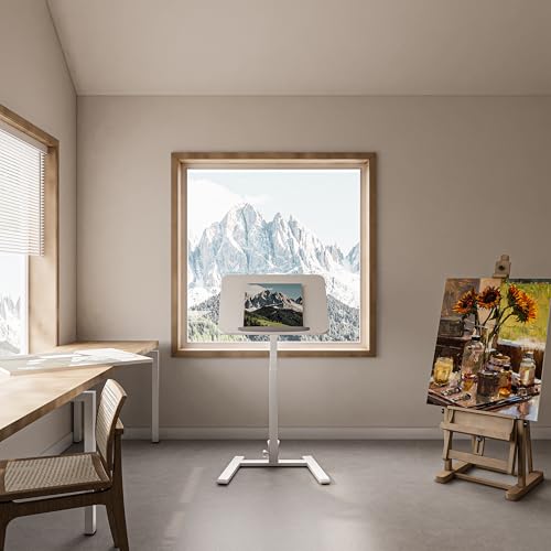 Image of alawooder 25 inch Mobile Folding Desk: Pneumatic Sit-Stand, No Assembly | 29-42 inch Height Adjustable Rolling Laptop Desk, Hidden Wheels, 0-90 Tilt Top. Ideal for Home Office, Craft & Study.