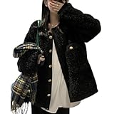 [one's one] ワンズワン ボア ジャケット ノーカラー 防寒 あったか カジュアル M〜XL 秋冬 裏地 なし ポケット 付き レディース (ブラック,L)