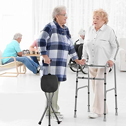 Image of Yayayo Hold 440 lbs Folding Canes with Seat Walking Stick Height Adjustment Cane Seat Capacity Frosted Handle with Magnetic Therapy Stone Crutches Stool