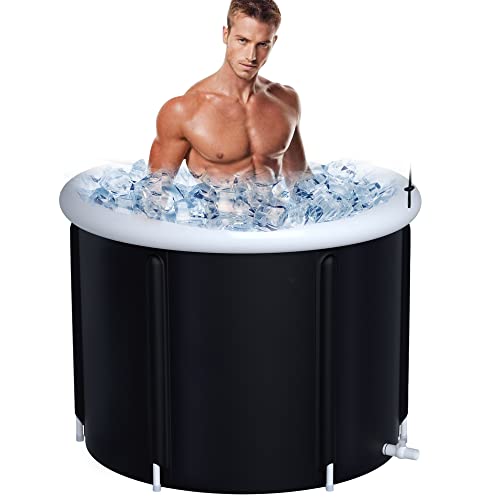 大型アイスバス、アスリート用ポータブルアイスバスタブ、冷水療法トレーニング用アイスバレル、折りたたみ式ポータブルスタンディングバスタブ、ユニセックススパバスタブ、大人サイズのコールドプランジプール (Color : White, Size : 70x70cm/28x28in)