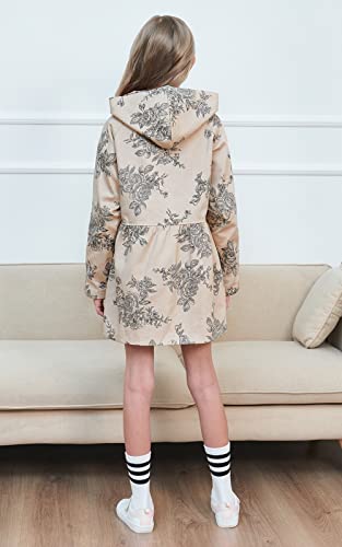 Binpaw NVTONGSHANGYI17054-130 Long Sleeves Vintage Floral Print Chino Cotton Hooded Hoodie Trench Coat Outerwear Windbreaker For Little Girls & Big Girls, A-Flower Khaki thumb #5