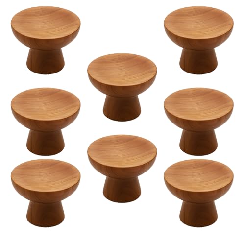 Image of 8 Piece Teak Wood Drawer Knob| Round Wooden Cabinet & Wardrobe Door Handle | Natural Finish Furniture Knob for Cupboard, Kitchen Drawer, Dresser & Home Decor Hardware Modern Style - 1.5 Inch