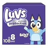 Luvs Size 8 Baby Diapers, Platinum Protection Bluey Diapers for Day & Night,Size 8, 108 Count