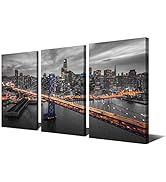 San Francisco City Skyline at Night Wall Art Paintings Bay Bridge Black and White US Canvas Print...