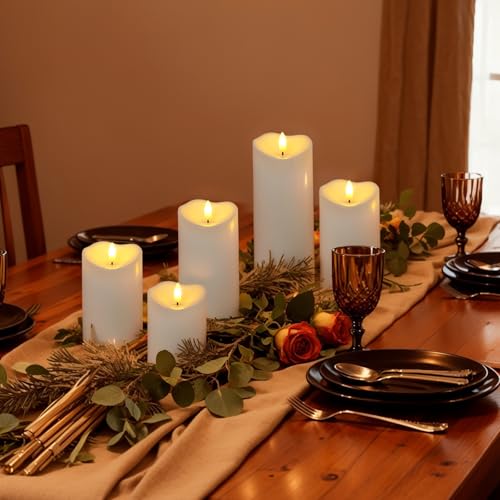 Image of Raycare Outdoor Waterproof Flameless Candles with Remote and Timer, Battery Operated LED Electric Fake Pillar Candle for Christmas Home Wedding Decor, Ivory White, Set of 3