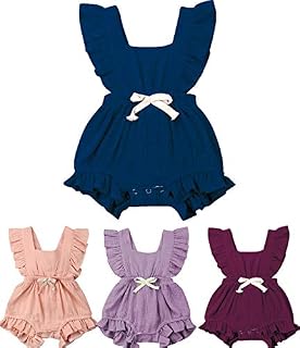 Newborn Infant Baby Girls Cotton Linen Bodysuits Floral Ruffle Climbing Romper Jumpsuits Outfits