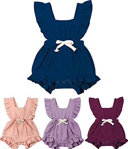 Newborn Infant Baby Girls Cotton Linen Bodysuits Floral Ruffle Climbing Romper Jumpsuits Outfits
