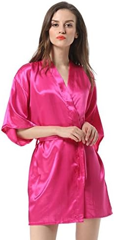 Women's Satin Plain Short Kimono Robe Bathrobe