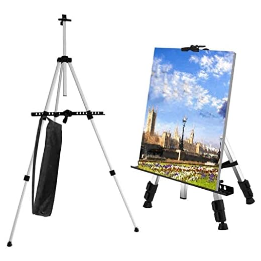 Caballete de Pintura Regulable Aleación de Aluminio Ligero Caballete Plegable trípode telescópico de Pintura, póster, etc. Multifunción Con bolsa de transporte (PLATA)